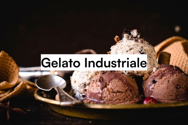 Palline di gelato industriale al cioccolato e alla stracciatella su un piatto vintage con cialde e cucchiaio