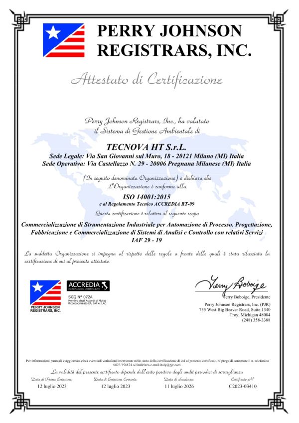 ISO 14001 - Sistema di gestione Ambientale 1 C2023 0340 ISO 14001 TECNOVA HT SRL 1