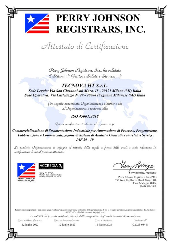 ISO 45001 - Sistema di gestione per la Salute e Sicurezza sul lavoro 1 C2023 0341 ISO 45001 TECNOVA HT SRL