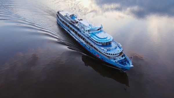 cruise liner aerial view sails serenely epitome of ocean leisure cruise liner symbol o SBI 351629681